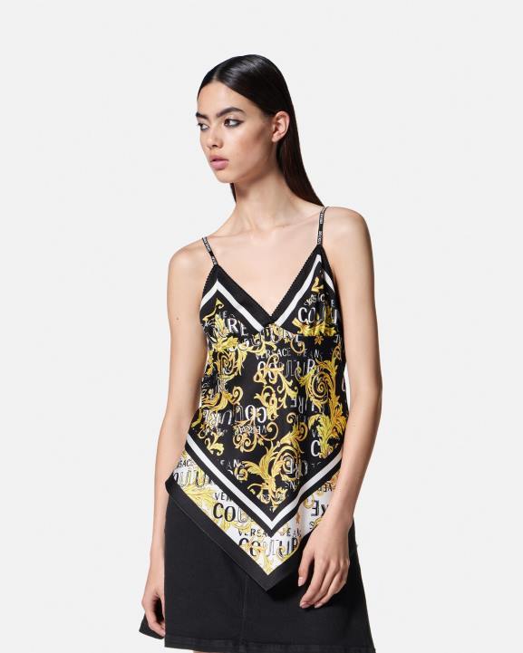 melns & zelts apģērbs Versace 806B2206 sievietes logo couture foulard top