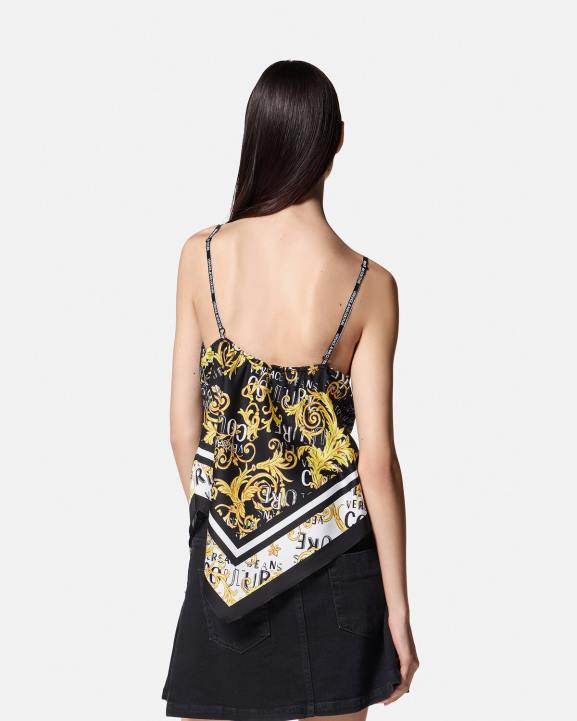 melns & zelts apģērbs Versace 806B2206 sievietes logo couture foulard top