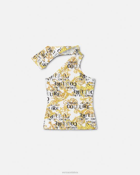zelts un balts apģērbs Versace 806B2205 sievietes logo couture viena pleca tops