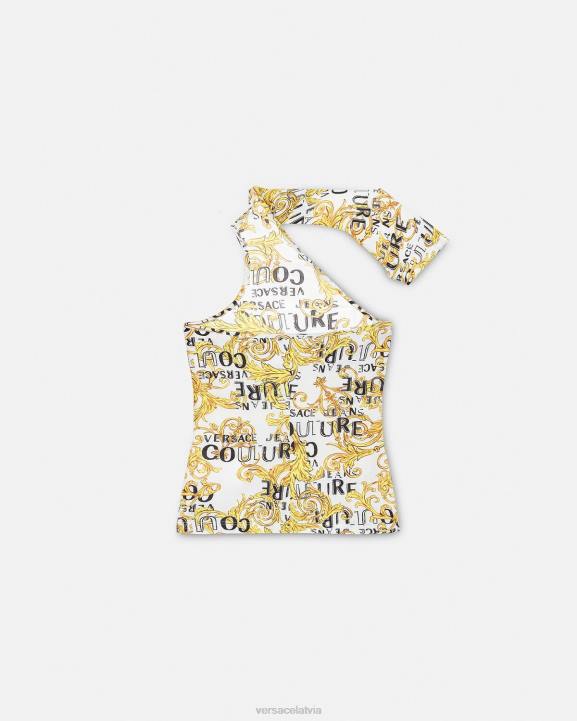 zelts un balts apģērbs Versace 806B2205 sievietes logo couture viena pleca tops