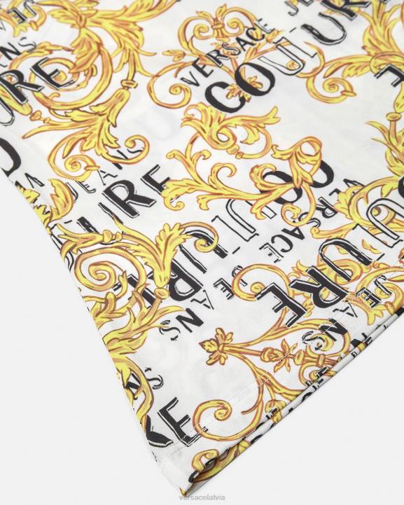 zelts un balts apģērbs Versace 806B2205 sievietes logo couture viena pleca tops