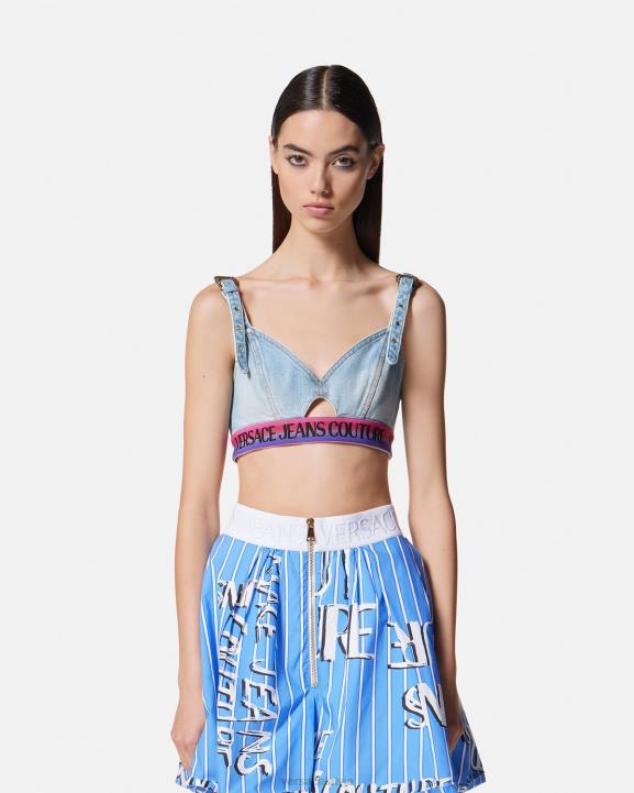 zils apģērbs Versace 806B2200 sievietes džinsa crop tops ar logotipu