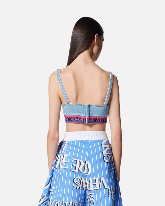 zils apģērbs Versace 806B2200 sievietes džinsa crop tops ar logotipu