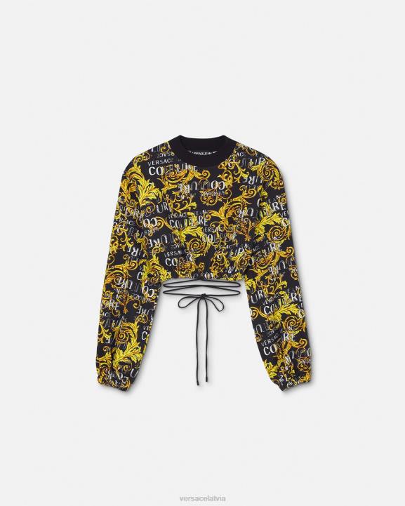 melns & zelts apģērbs Versace 806B2224 sievietes logo couture crop sporta krekls