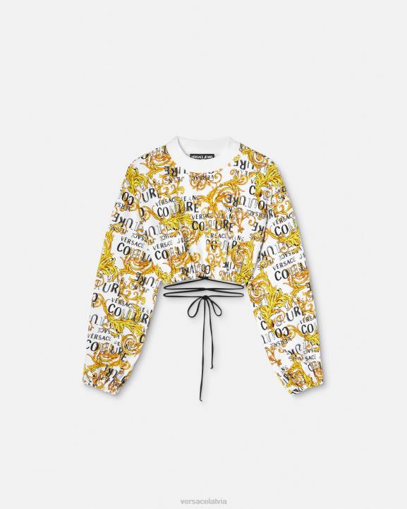zelts un balts apģērbs Versace 806B2225 sievietes logo couture crop sporta krekls