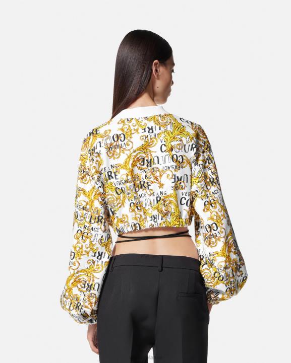 zelts un balts apģērbs Versace 806B2225 sievietes logo couture crop sporta krekls