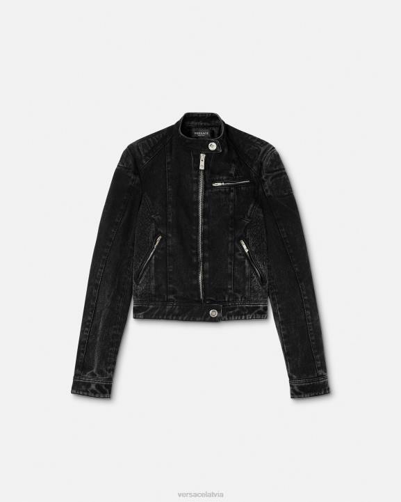 melns apģērbs Versace 806B100 sievietes medusa džinsa biker jaka