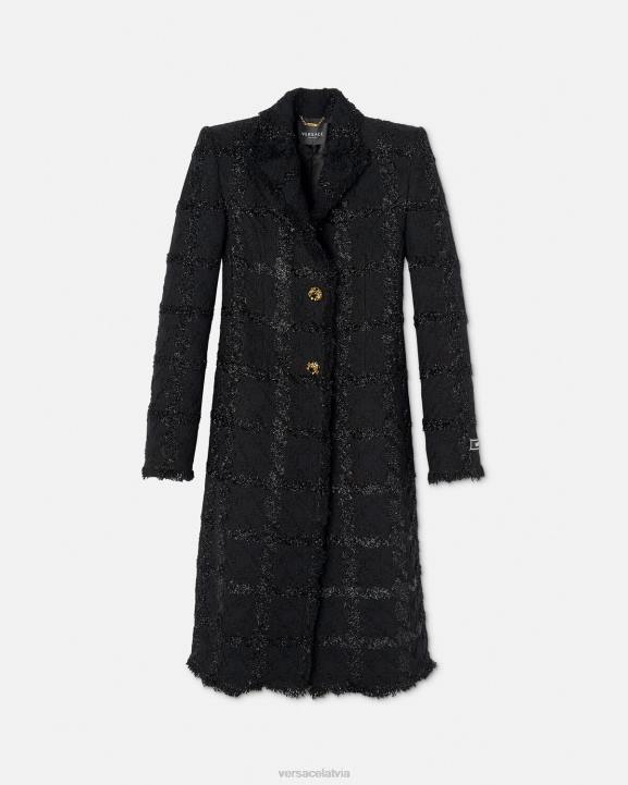 melns apģērbs Versace 806B102 sievietes ķīļveida tvīda garš mētelis