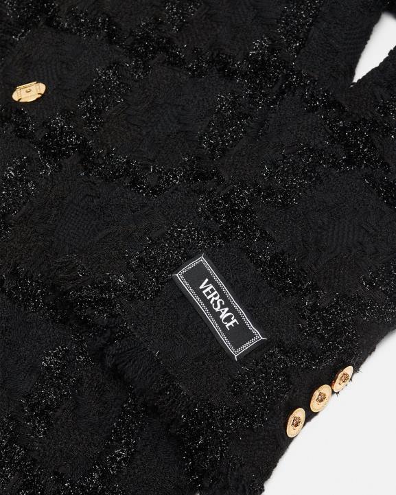 melns apģērbs Versace 806B102 sievietes ķīļveida tvīda garš mētelis