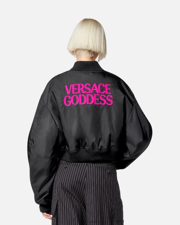 melns apģērbs Versace 806B103 sievietes dievietes crop bomber jaka