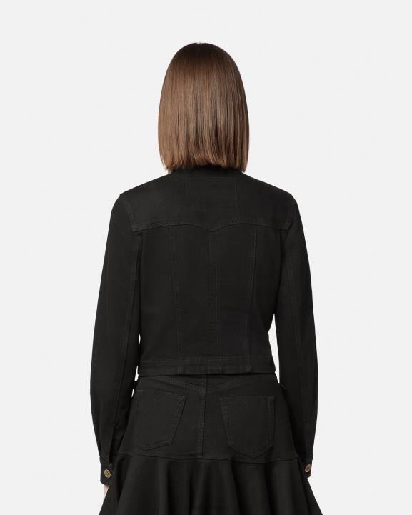 melns apģērbs Versace 806B2255 sievietes baroka modes 1 džinsa jaka