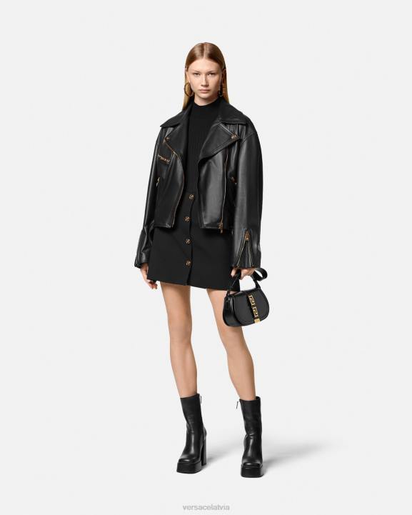melns apģērbs Versace 806B86 sievietes medusa ādas biker jaka