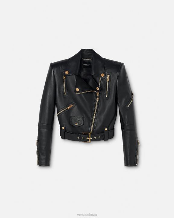 melns apģērbs Versace 806B89 sievietes medusa ādas biker jaka