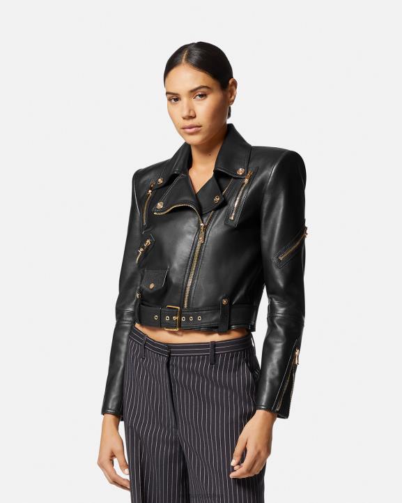 melns apģērbs Versace 806B89 sievietes medusa ādas biker jaka