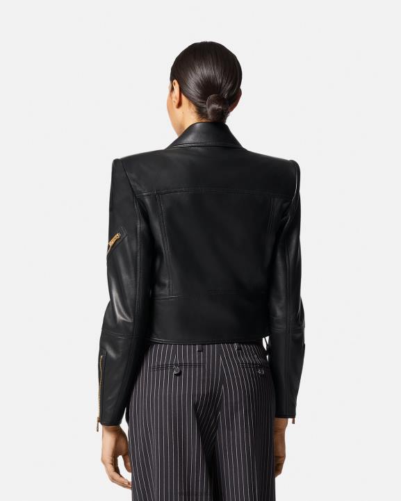 melns apģērbs Versace 806B89 sievietes medusa ādas biker jaka