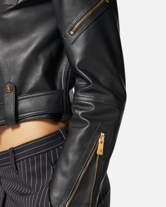 melns apģērbs Versace 806B89 sievietes medusa ādas biker jaka