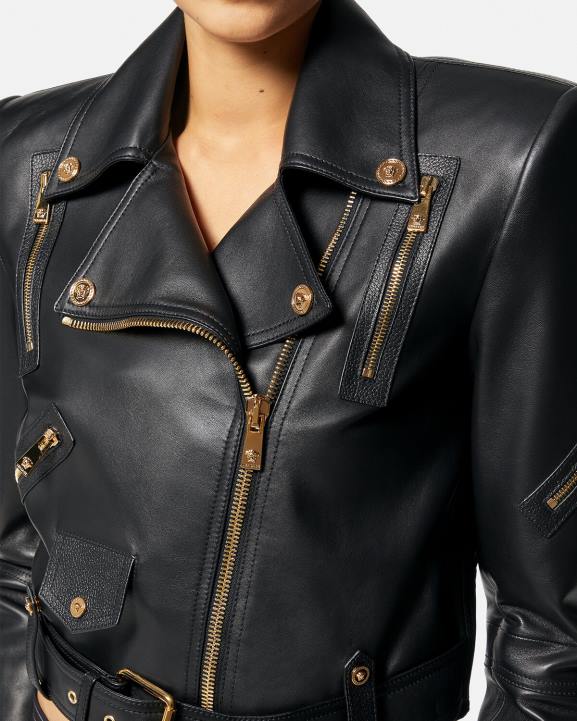 melns apģērbs Versace 806B89 sievietes medusa ādas biker jaka