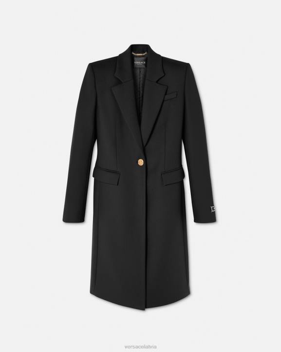 melns apģērbs Versace 806B91 sievietes medūzas garš vilnas mētelis