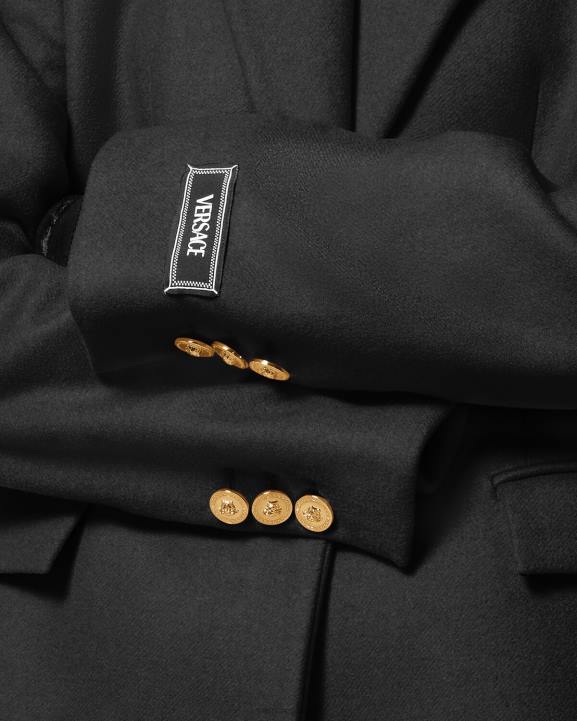 melns apģērbs Versace 806B91 sievietes medūzas garš vilnas mētelis