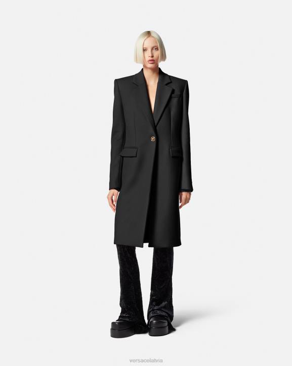 melns apģērbs Versace 806B91 sievietes medūzas garš vilnas mētelis