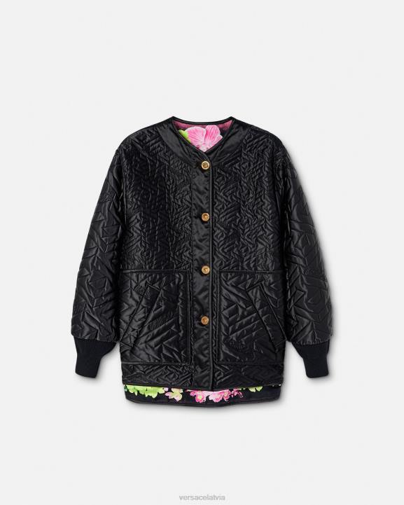 melns un apdrukāts apģērbs Versace 806B99 sievietes apgriežama medūzas orhideju jaka