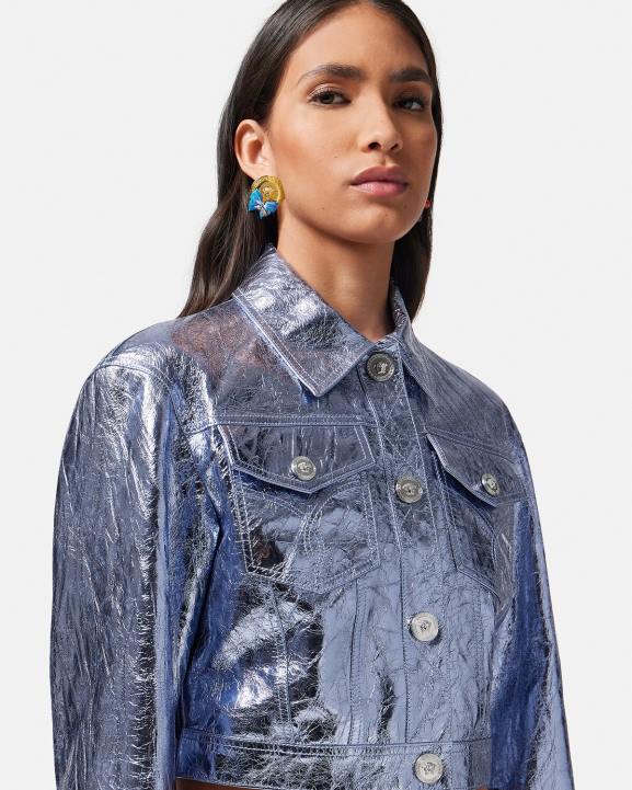 metālisks apģērbs Versace 806B80 sievietes medusa metāla ādas jaka