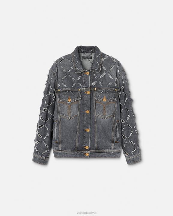pelēks apģērbs Versace 806B227 sievietes slīpēta džinsa jaka