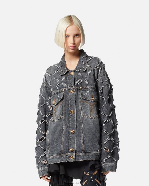 pelēks apģērbs Versace 806B227 sievietes slīpēta džinsa jaka