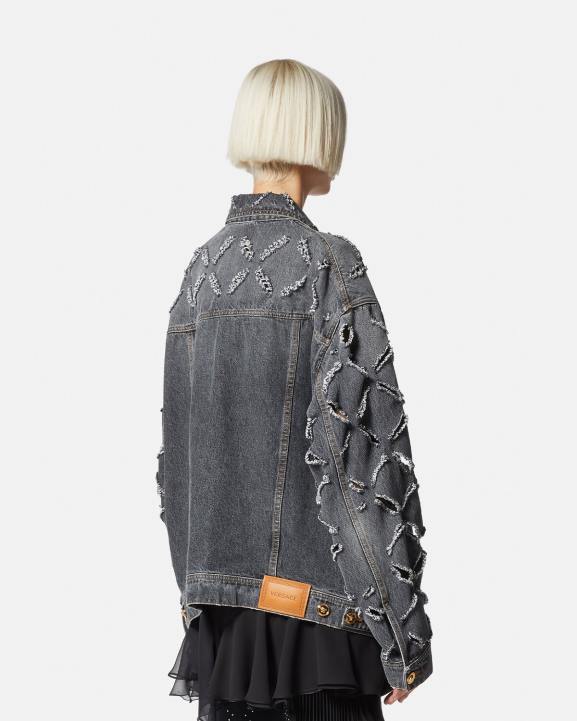 pelēks apģērbs Versace 806B227 sievietes slīpēta džinsa jaka