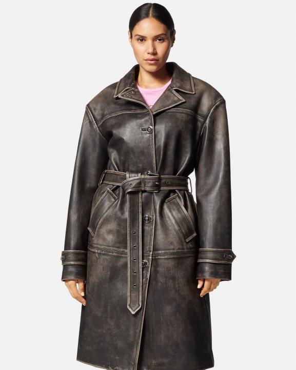 pelēks apģērbs Versace 806B97 sievietes barocco matētas ādas trencis