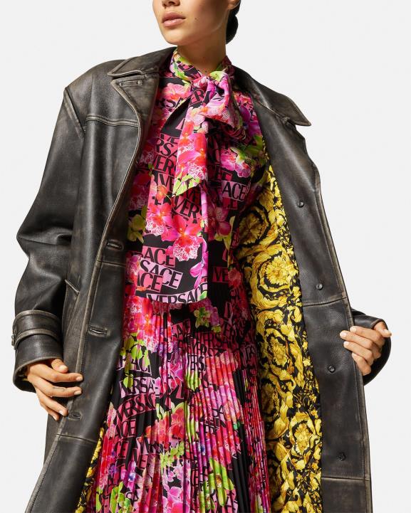 pelēks apģērbs Versace 806B97 sievietes barocco matētas ādas trencis