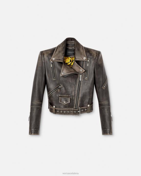 pelēks apģērbs Versace 806B98 sievietes barocco matētas ādas jaka
