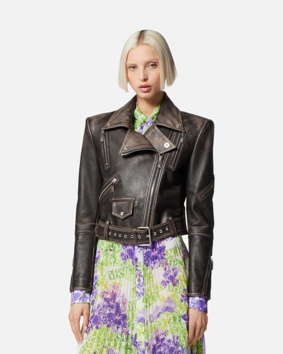 pelēks apģērbs Versace 806B98 sievietes barocco matētas ādas jaka