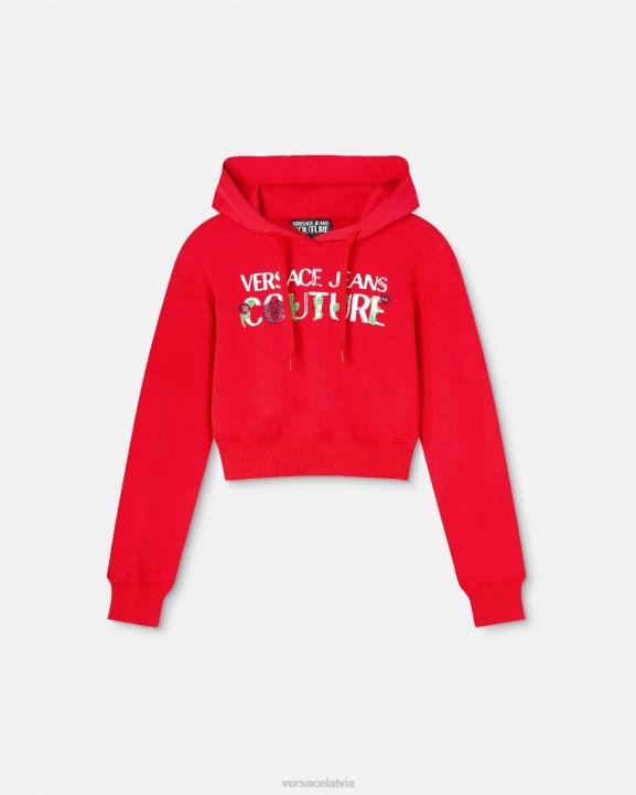 apelsīns apģērbs Versace 806B2170 sievietes rožu logotipa crop kapuci
