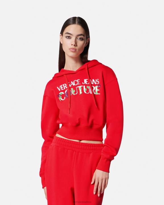 apelsīns apģērbs Versace 806B2170 sievietes rožu logotipa crop kapuci