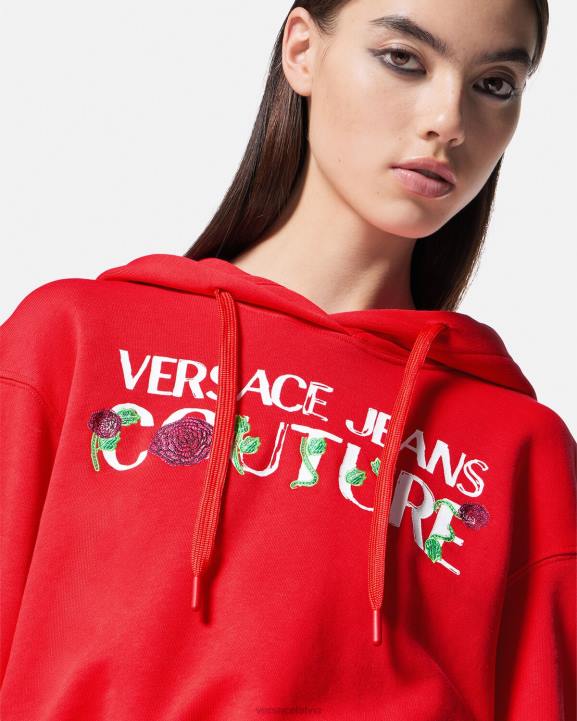 apelsīns apģērbs Versace 806B2170 sievietes rožu logotipa crop kapuci