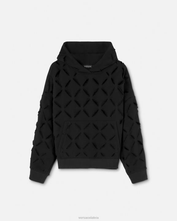 melns apģērbs Versace 806B142 sievietes nomocīts slashed oversize kapuci