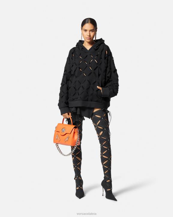 melns apģērbs Versace 806B142 sievietes nomocīts slashed oversize kapuci