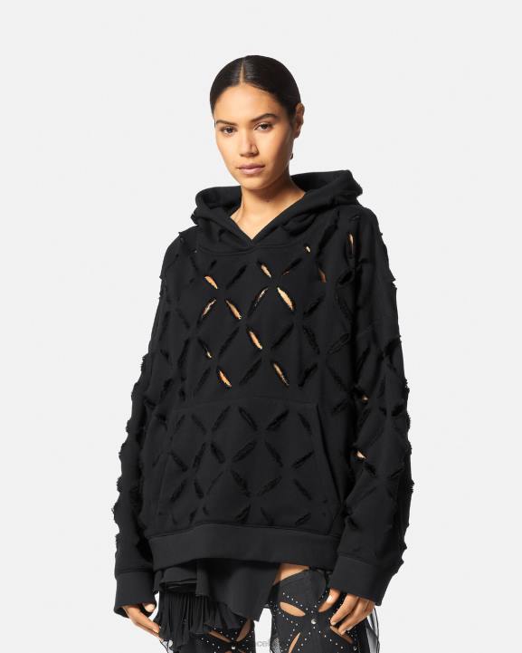 melns apģērbs Versace 806B142 sievietes nomocīts slashed oversize kapuci