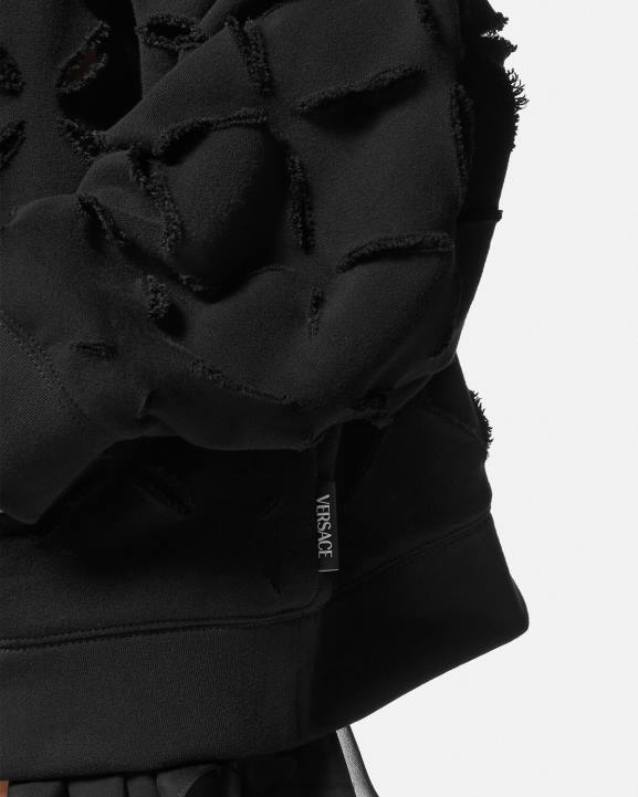 melns apģērbs Versace 806B142 sievietes nomocīts slashed oversize kapuci