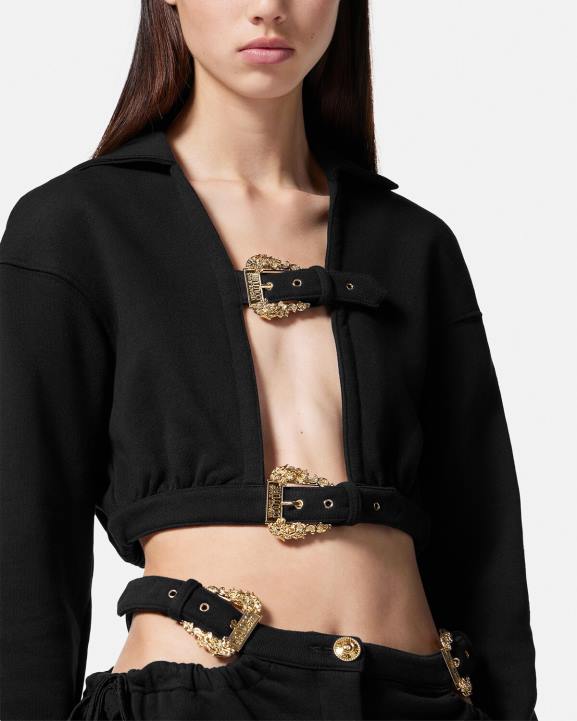 melns apģērbs Versace 806B2229 sievietes baroka stila kapuci ar sprādzi