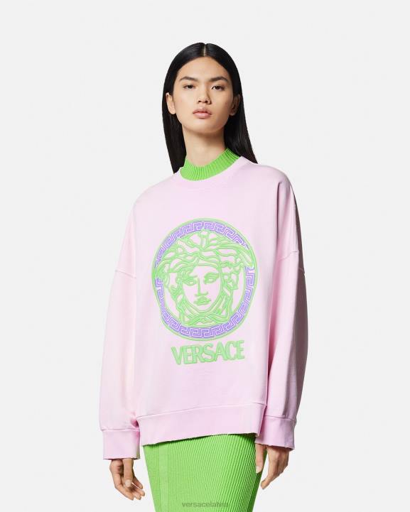 rozā apģērbs Versace 806B132 sievietes medusa logotipa satraukts sporta krekls