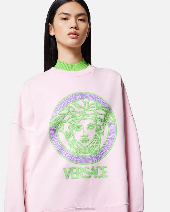 rozā apģērbs Versace 806B132 sievietes medusa logotipa satraukts sporta krekls