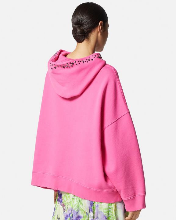 rozā apģērbs Versace 806B143 sievietes radžota satraukta logotipa kapuce