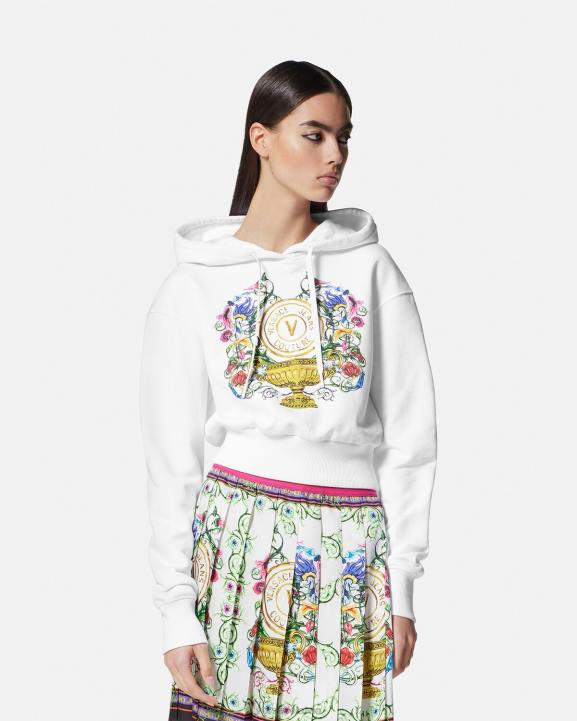 zelts un balts apģērbs Versace 806B2232 sievietes V-emblēmas dārza crop kapuci