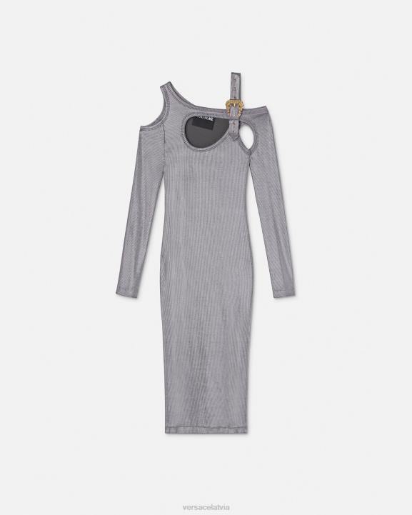 Sudrabs apģērbs Versace 806B2196 sievietes baroka stila sprādzes izgriezuma midi kleita