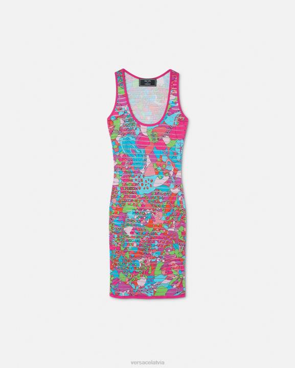 drukāt apģērbs Versace 806B12 sievietes puķaina vasaras trikotāžas midi kleita