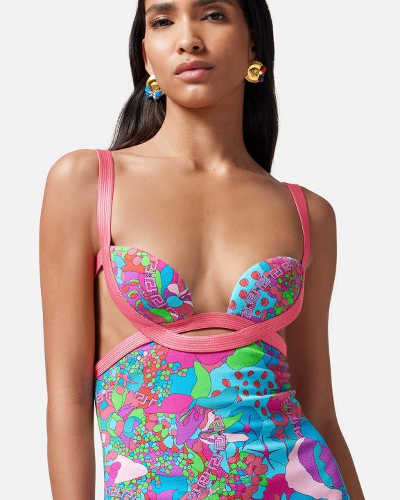 drukāt apģērbs Versace 806B13 sievietes puķaina vasaras izgriezuma midi kleita