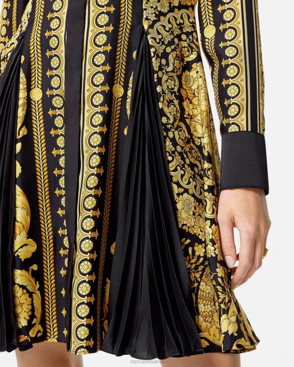 drukāt apģērbs Versace 806B34 sievietes barocco zīda midi kreklu kleita