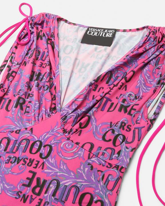 fuksija apģērbs Versace 806B2188 sievietes logo couture mini kleita